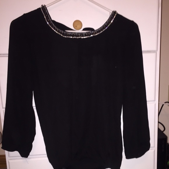 Black Open Tie Back Blouse