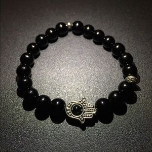 Black Beaded Hamsa Bracelet