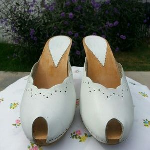1970's White Scalloped Polly Mules $ FIRM