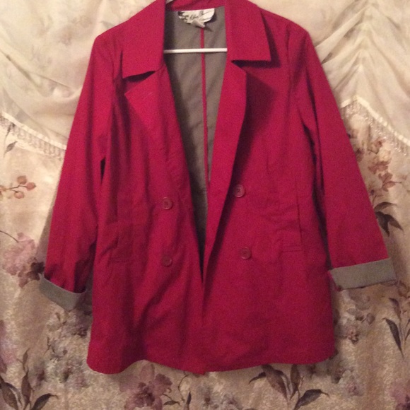 Red double breasted trench coat