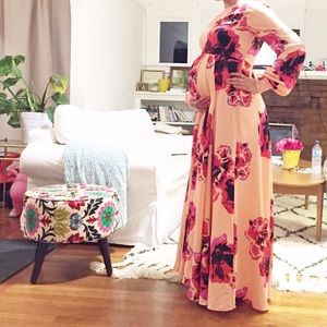 Asos maternity maxi caftan dress, keyhole, floral