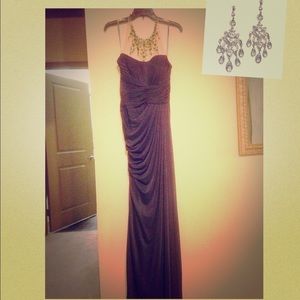 A gorgeous grayish blue floor length dress