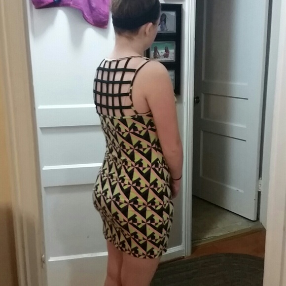 Geometric multicolored dress with cut out back