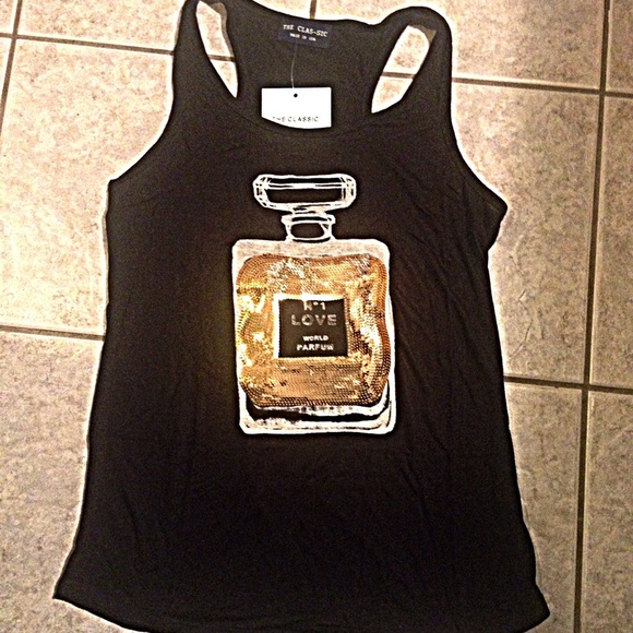 Tops - Pretty black/gray gold sequin perfume tank!
