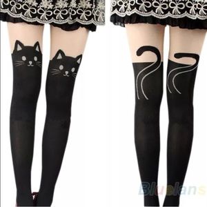 Black cat pantyhose leggings tights pants