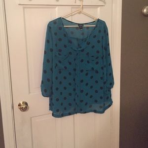 Torrid teal and black polka dot top