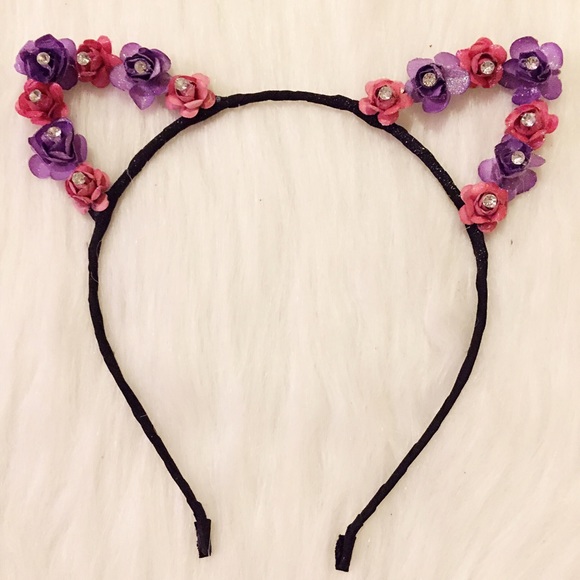 MadeBySparkle Accessories - Purple pink flower cat ears headband floral crown