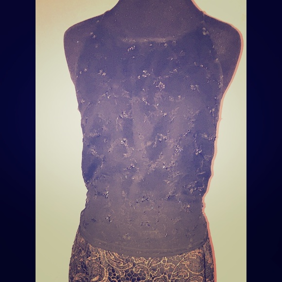 Bebe Black Beaded Cami, backless. Size 6