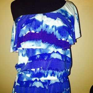 Blue tie-dye one shoulder jumper by Tart   Size 6