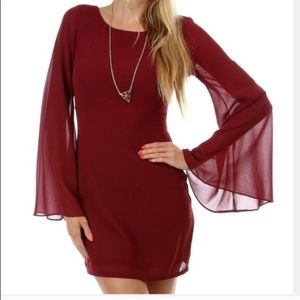 red long sleeve chiffon dress
