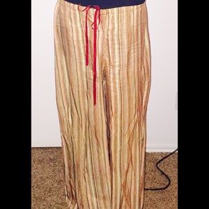 Max Studio striped silk draw string pants.