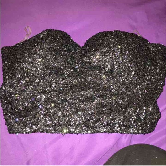 Black sequin crop top