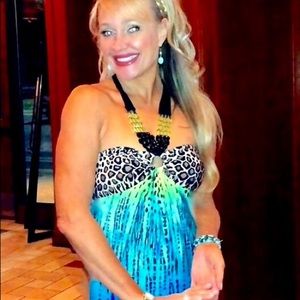 Animal Print Jeweled neck tied sundress