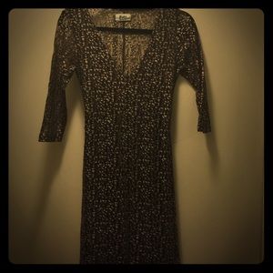 Brown Cheetah lace deep V dress