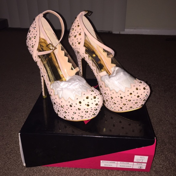 Cream and gold spiked heels