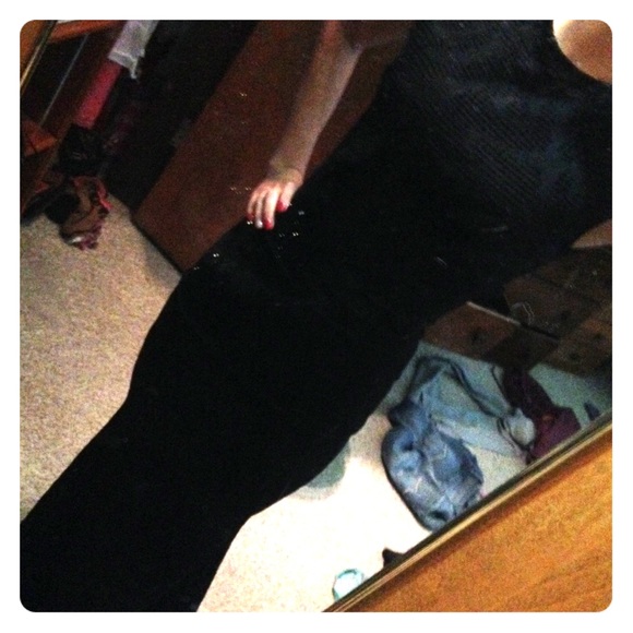 Slim fitting long black dress