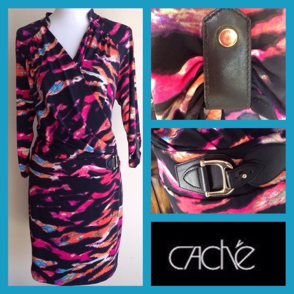 Cache Dresses & Skirts - Flash Sale! Cache Multi Colored Faux Wrap Dress