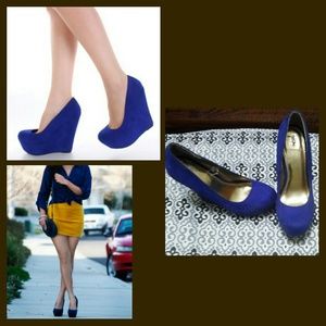 Royal blue suede wedges