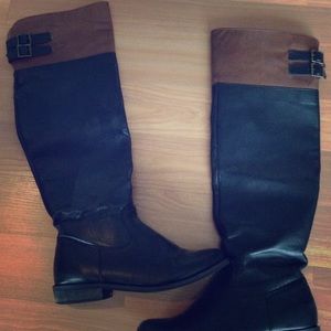 Black & tan knee high boots
