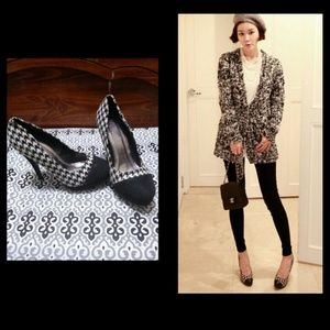Black and white hounds tooth print heels