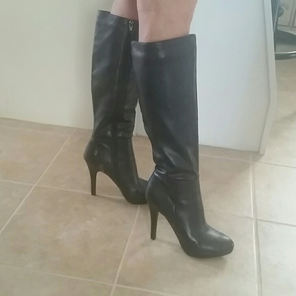 Black knee-high platform boots