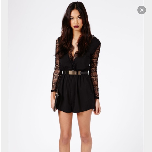 Ocina lace detail wrap playsuit in black