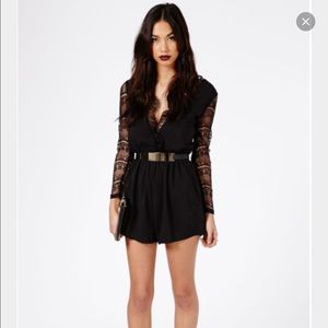 Ocina lace detail wrap playsuit in black