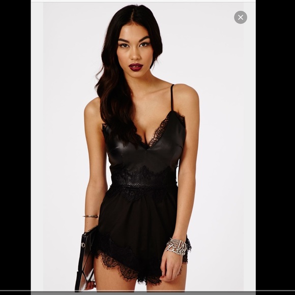 Rima leather and lace strappy playsuit