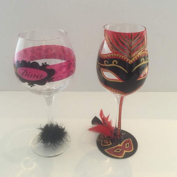 Diva and masquerade wine glasses