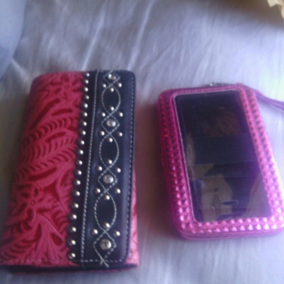2 pink wallets one billfold and one wristlet