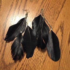 Black feather earrings