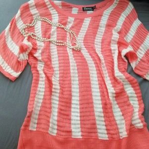 Coral and white striped knitted shirt
