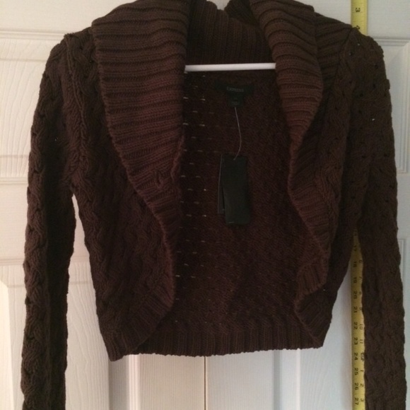 Express, brown, cropped sweater cardigan