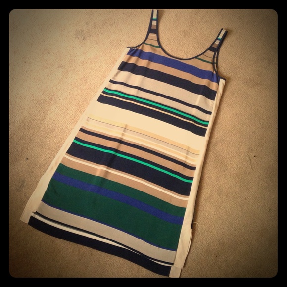 Club Monaco 100% Silk Tank Dress with Stripes