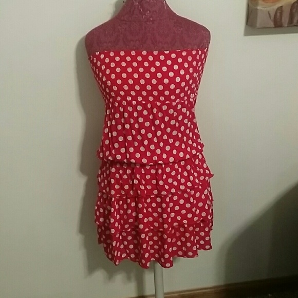 Red and white polkadotted tube dress