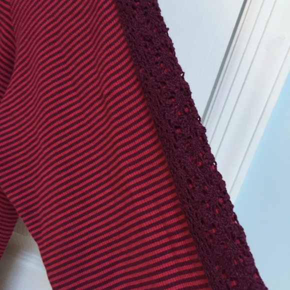 Red Pin Striped Embroidered Henley Long Sleeve Tee - Plus - Picture 3 of 4