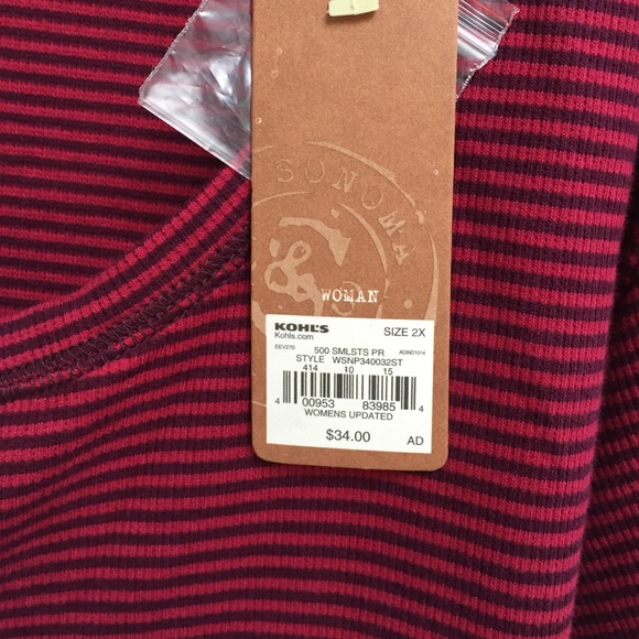 Red Pin Striped Embroidered Henley Long Sleeve Tee - Plus - Picture 4 of 4