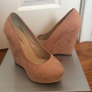 Blush suede wedges
