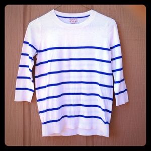 Blue and off white striped half sleeve top