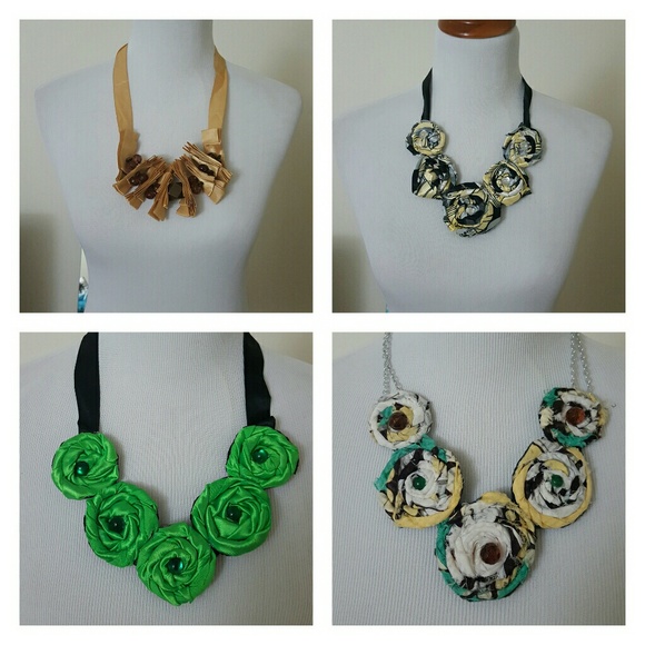 2 4 $20: Handmade statement fabric flower necklace