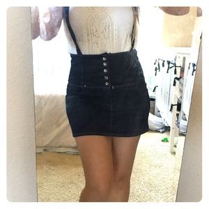 High waisted denim skirt w suspenders
