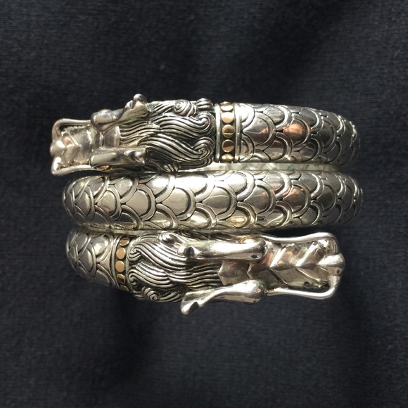 John Hardy Dbl coiled Silver & 18k Dragon Bracelet