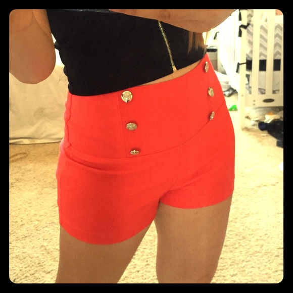 High waisted coral shorts