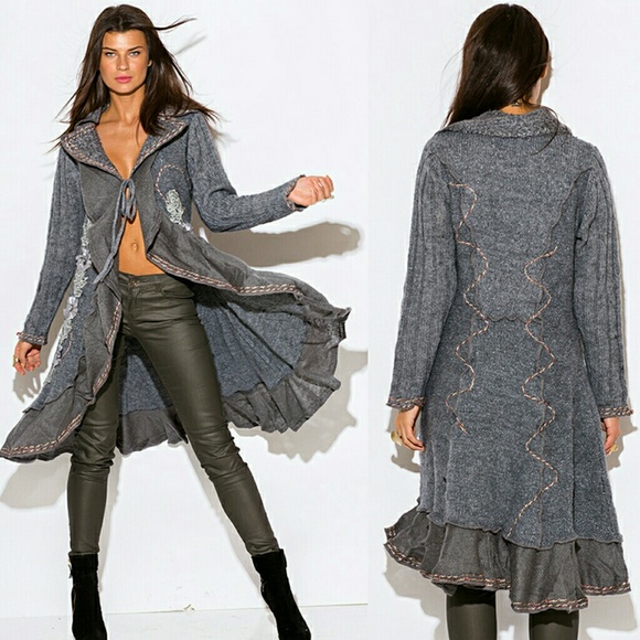 Long sweater cardigan coat jacket duster Boho sexy - Picture 3 of 4
