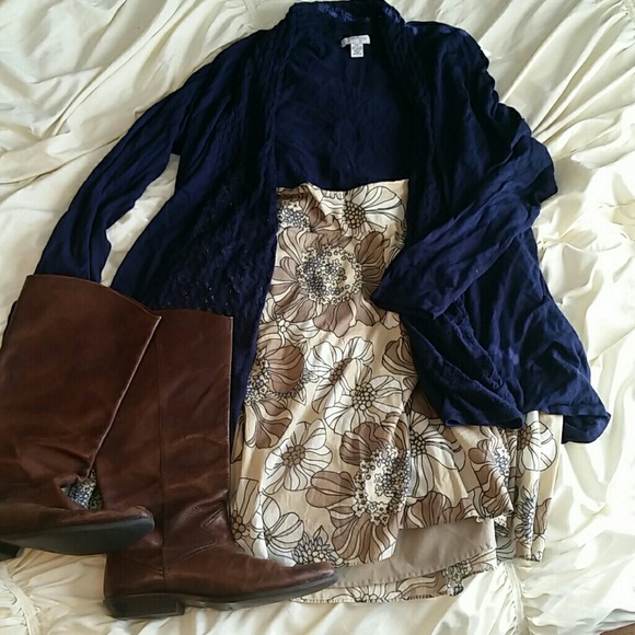 Navy cardigan with crochet detail on front