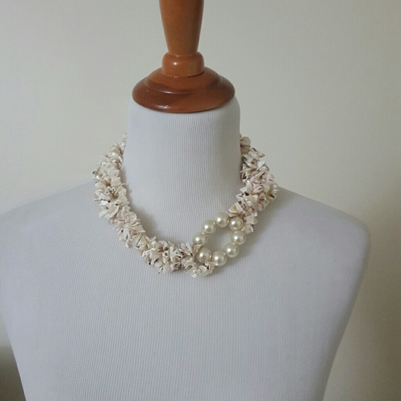 Handmade pearl and shell statement necklace