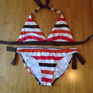 American Eagle striped halter bikini