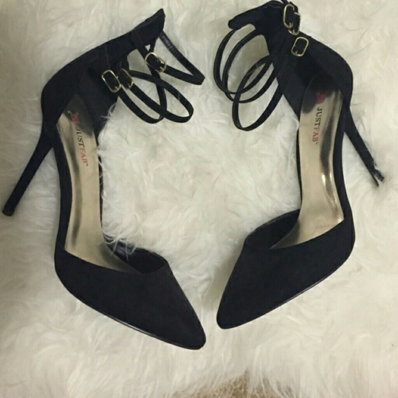 Just fab black ankle strap heels! 4 inches