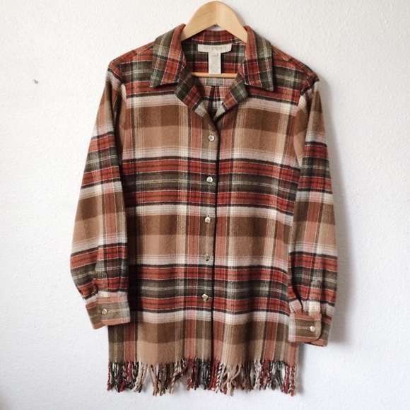Easyspirit Jackets & Blazers - Easyspirit plaid fringe button down coat