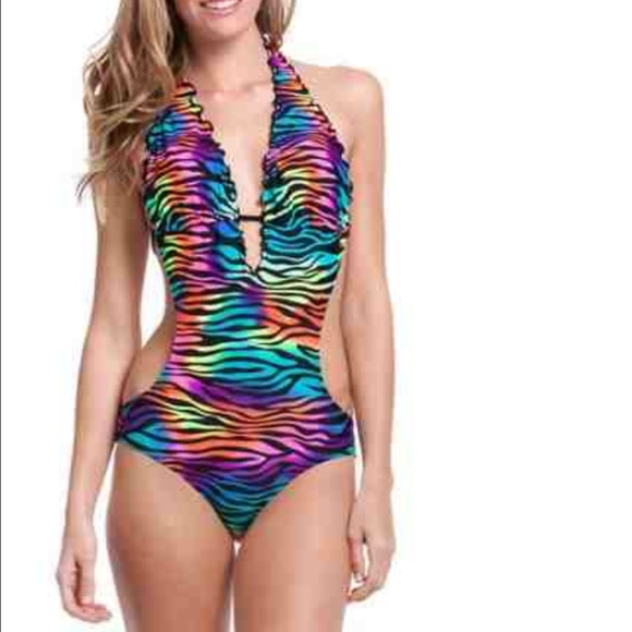 Rainbow zebra print Monokini never worn